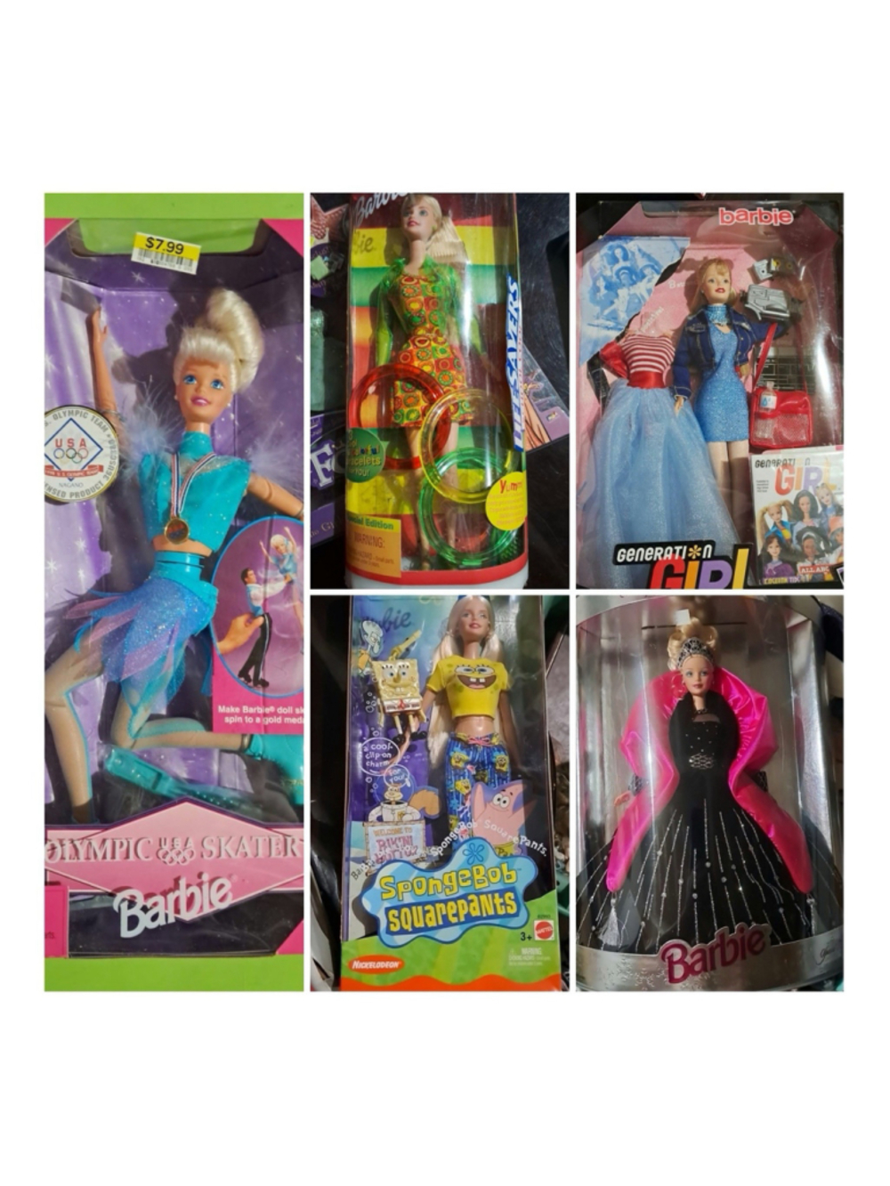 Barbie 5pc Fashion Doll Lot Original Unopened Box Olympic Skater 11in + Acc